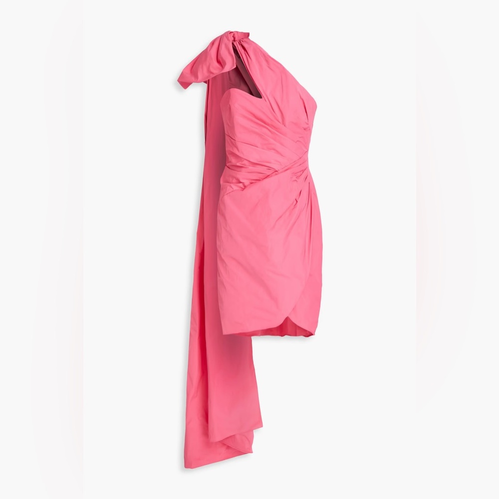 MARCHESA NOTTE Bow-detailed draped taffeta mini dress